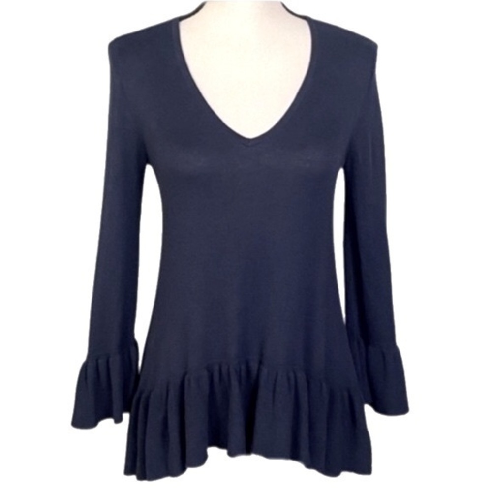 LILLY PULITZER dark blue “Adela” ruffled sweater with peplum hem. Size XS. EUC